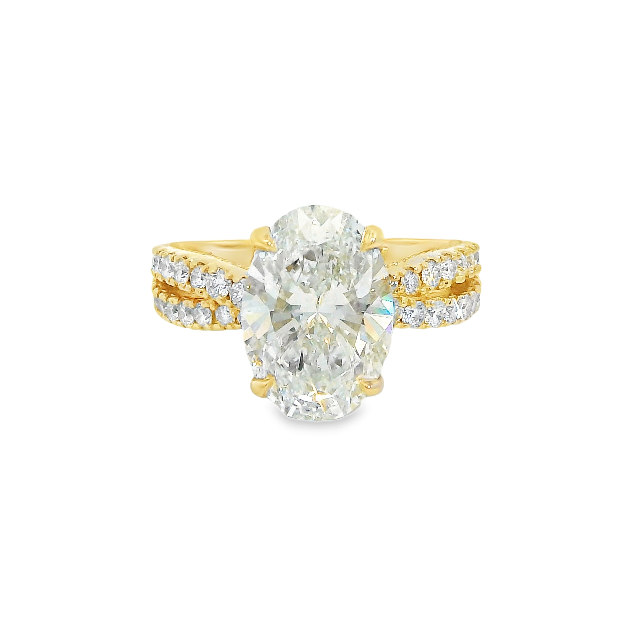 4.21CT F VS1 OVAL LAB Diamond IGI Certified Set in 14K Yellow Gold w/ 3/4cttw Natural Accent Diamnds