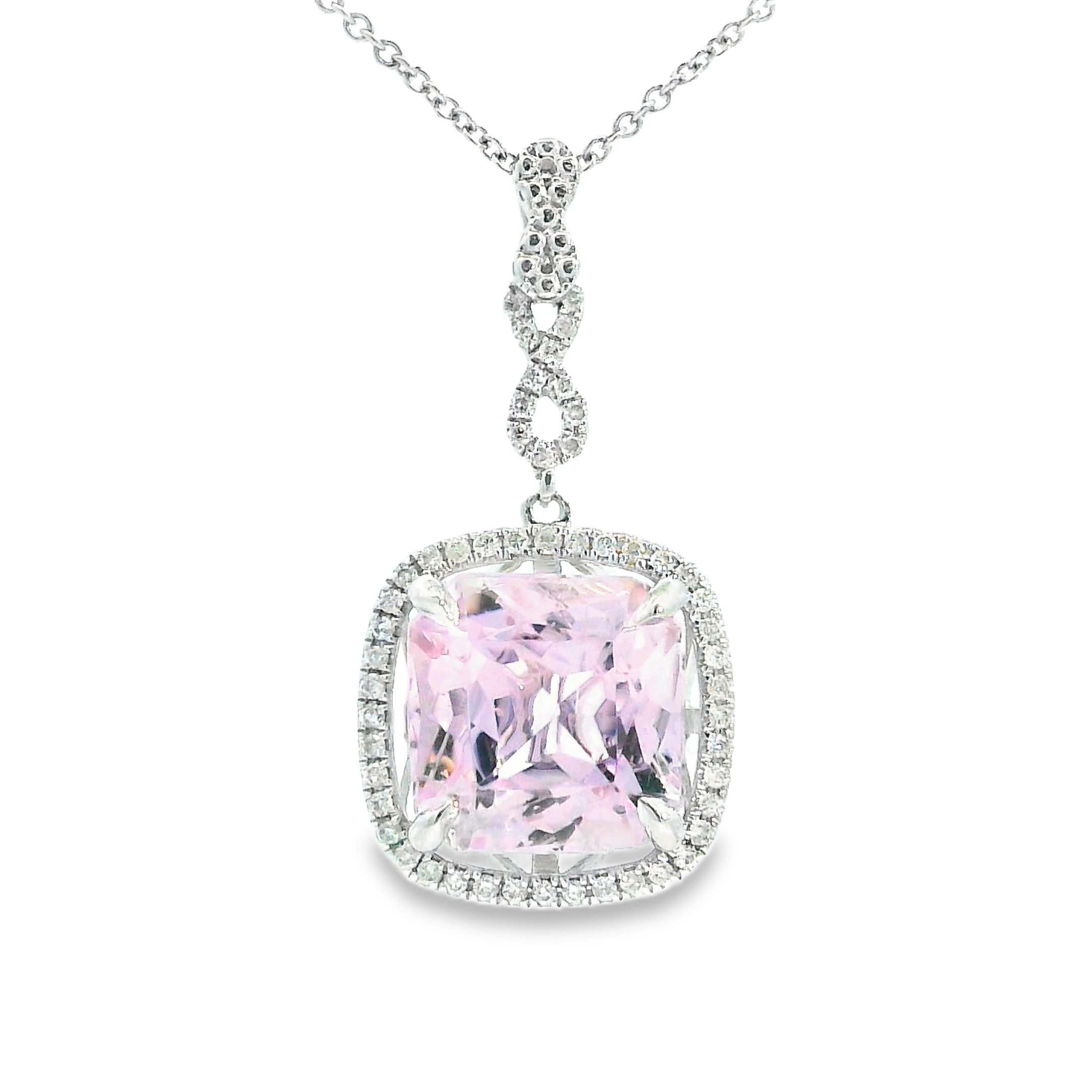 4.22CT Kunzite with 0.20cttw Natural Diamond Pendant Set in 14K White Gold - Chain Included