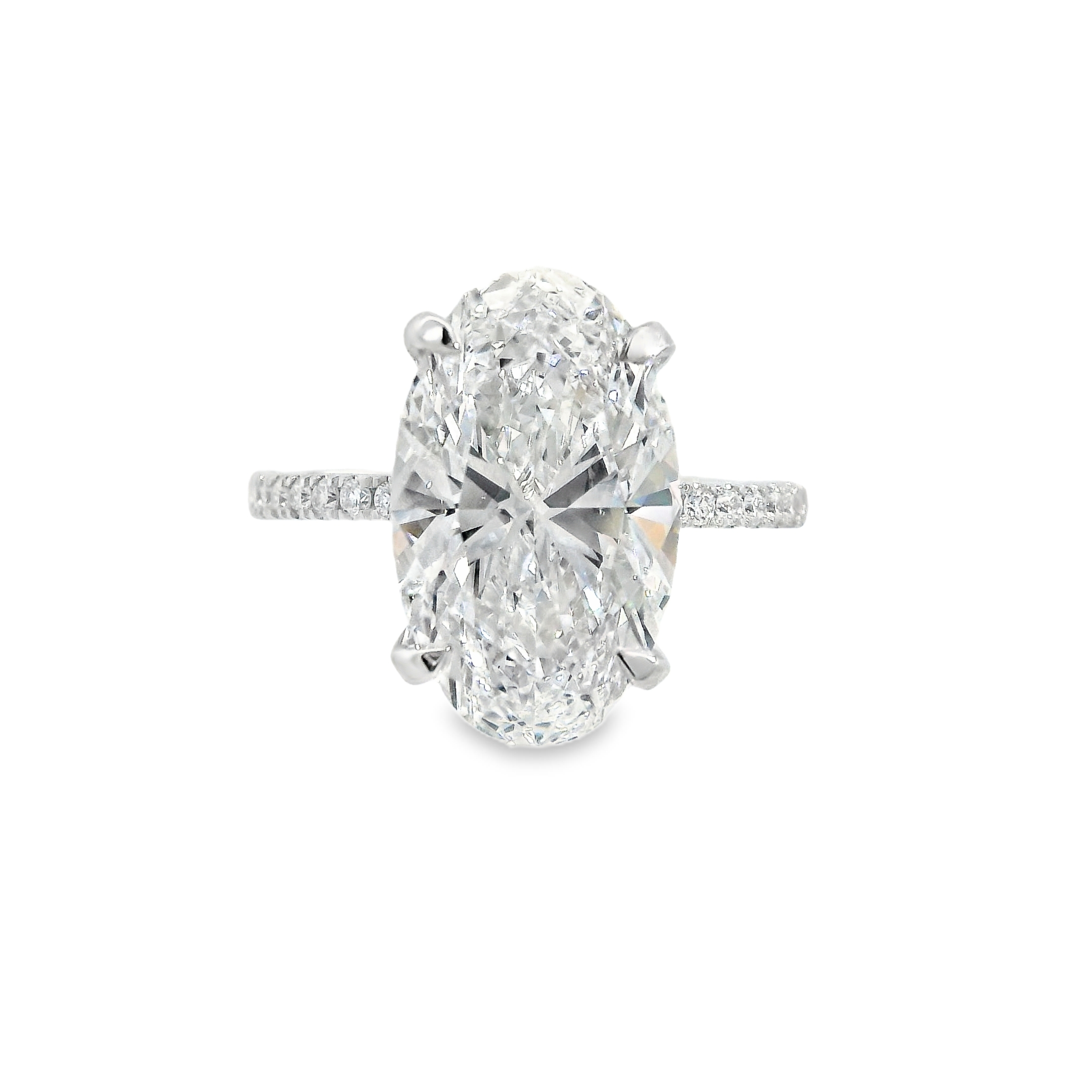 4.90CT F VS1 Elongated OVAL LAB Diamond Set in 14K White Gold with 0.31cttw LAB Hidden Halo and Accent Diamonds