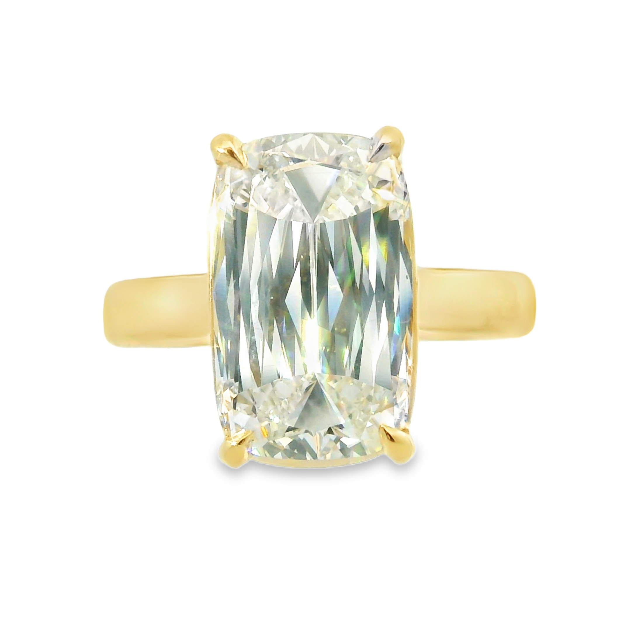 5.06CT F VS2 Elongated Cushion Cut (Criss Cut rt) IGI Certified Set in 14K Yellow Gold Custom Mounting