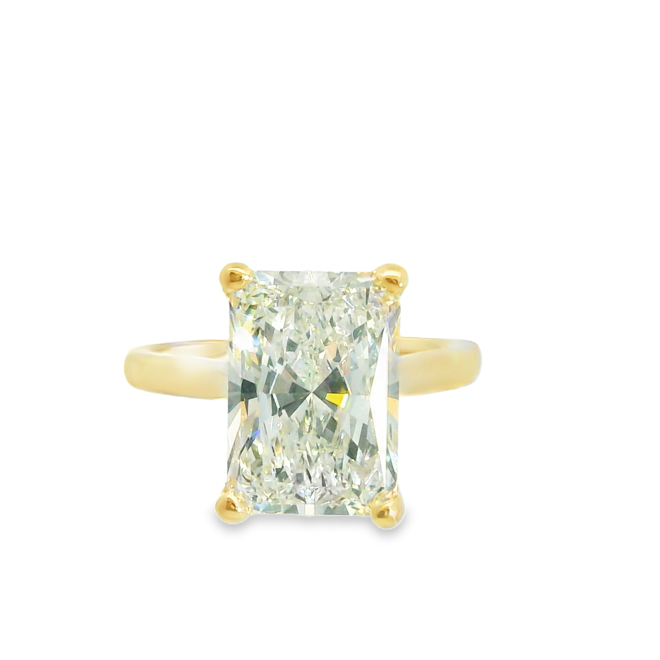 5.08CT E VS2 Radiant Cut LAB Diamond IGI Certified Set in 14K Yellow Gold