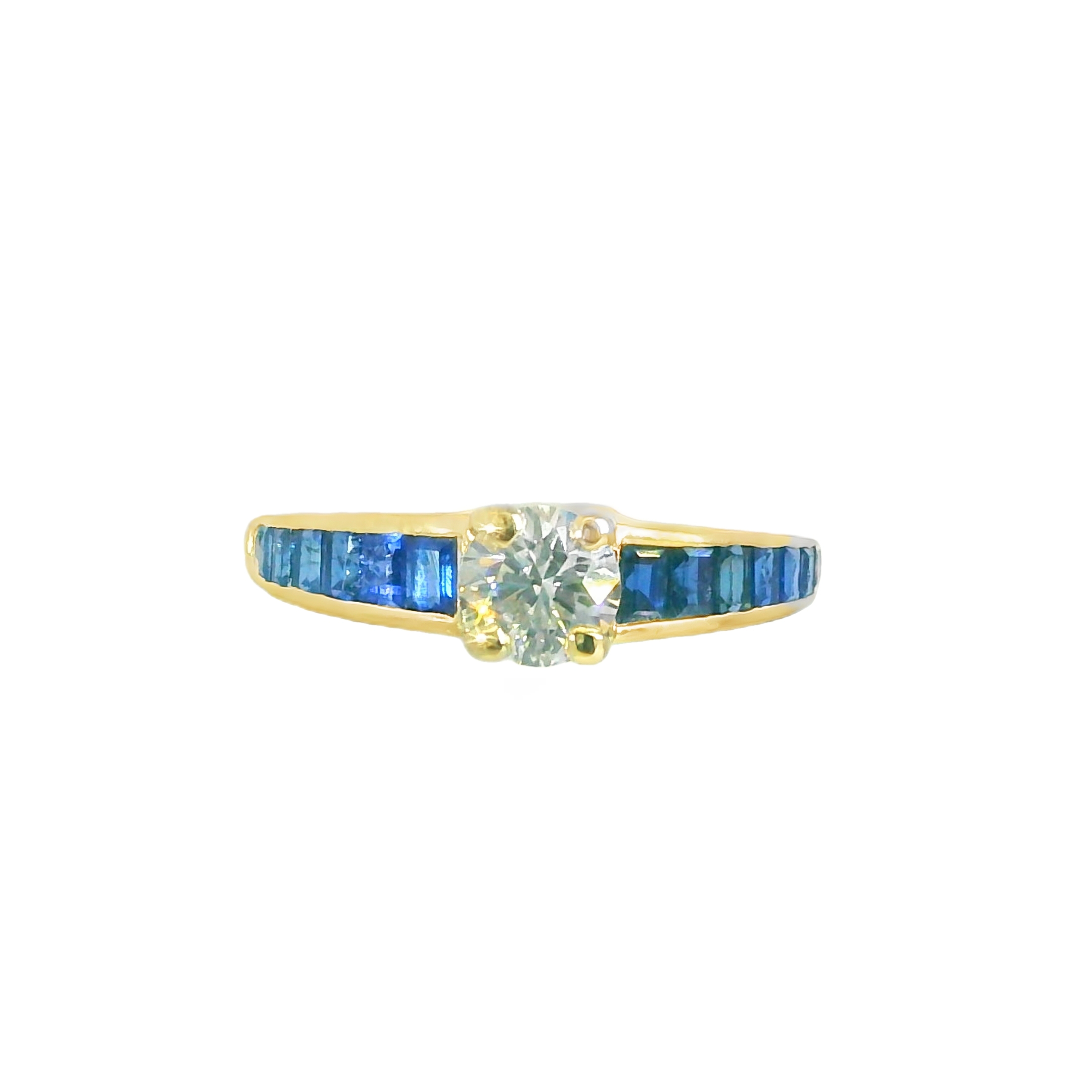 Appx 0.40CT Natural Diamond & Blue Sapphire Ring Set in 14K Yellow Gold - Estate