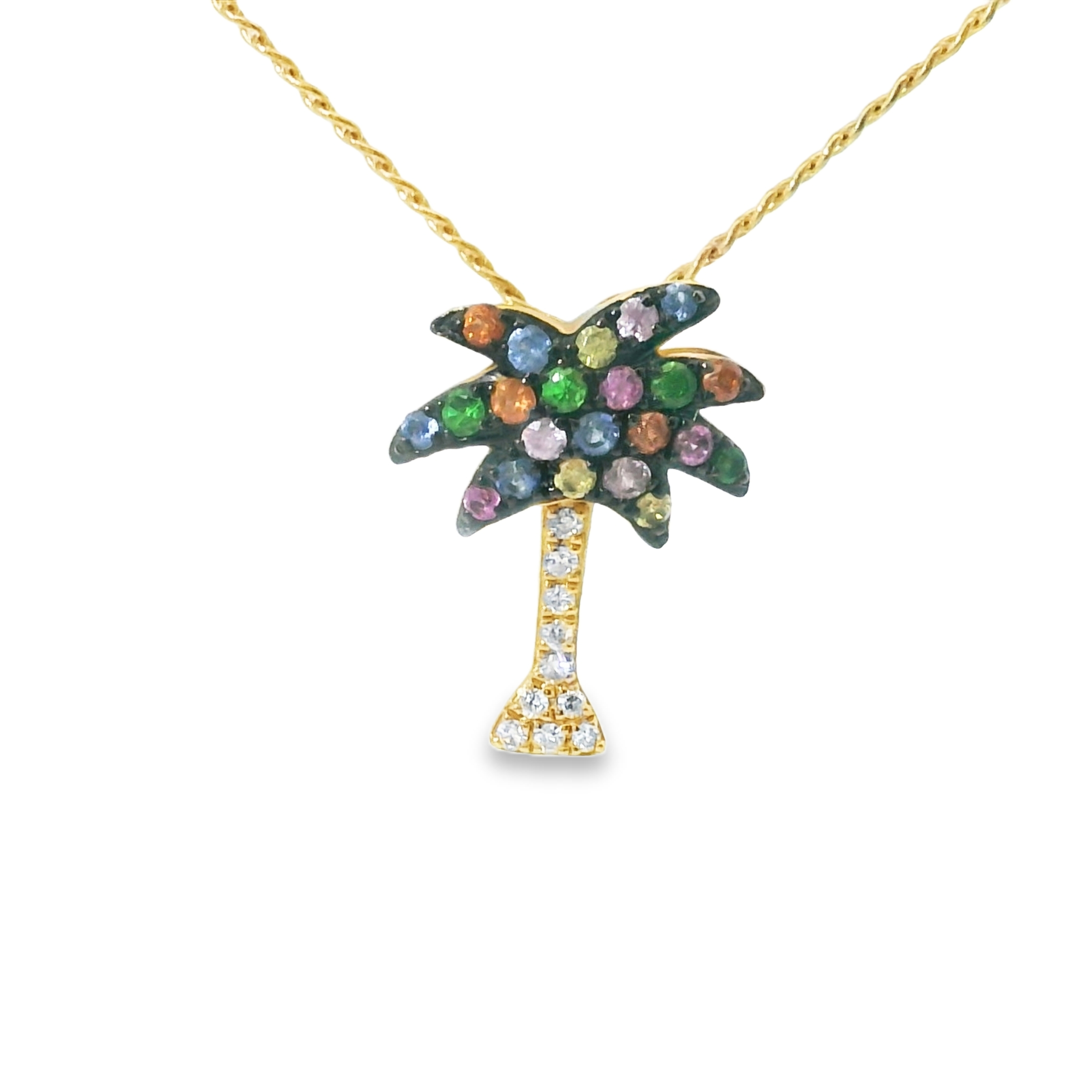 Diamond & Multi Color Gem Palm Tree Necklace in 14K Yellow Gold - EFFY
