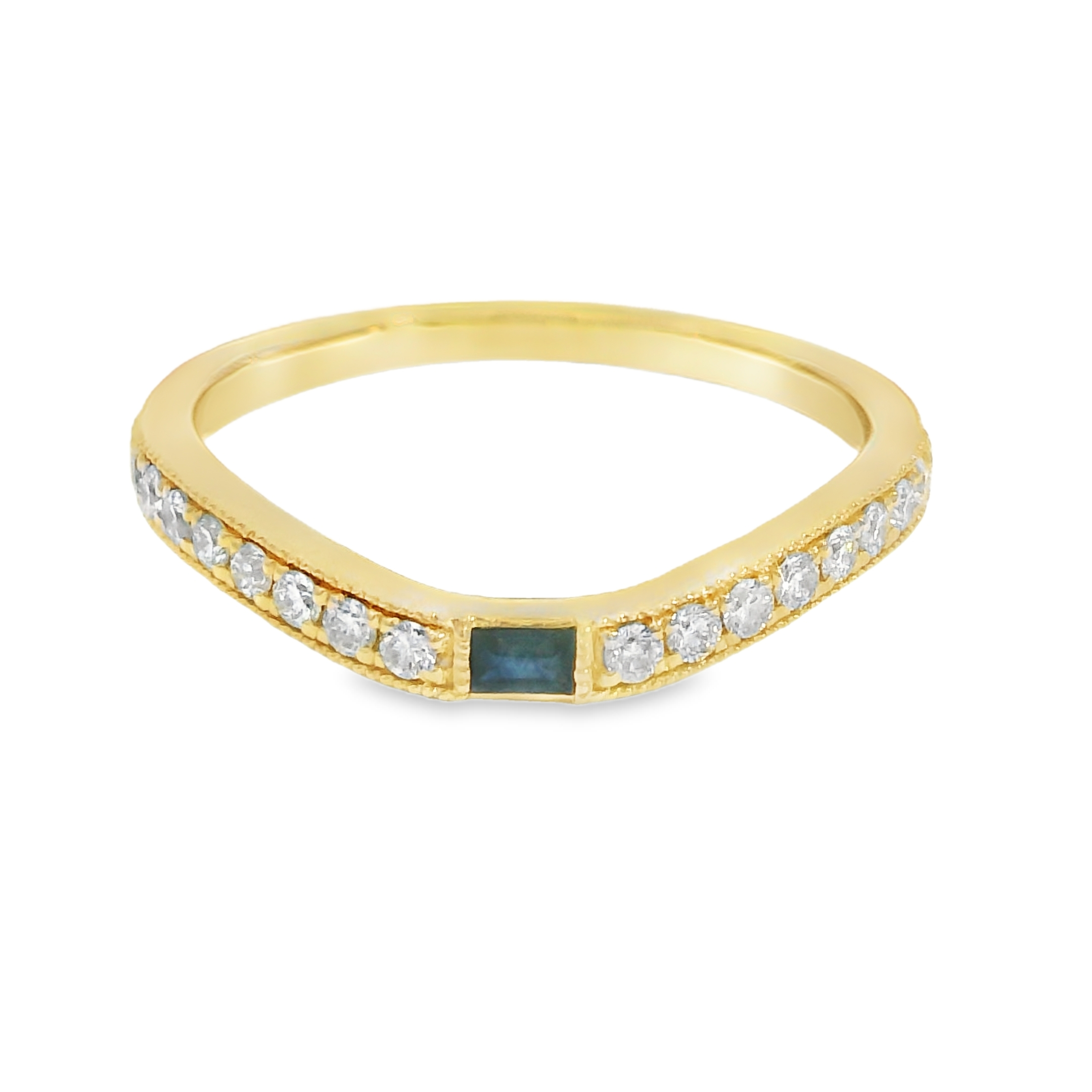 Fancy Natural Diamond & Sapphire Band - 0.20cttw Dia - 0.05ct  Sapphire - 14K Yellow Gold