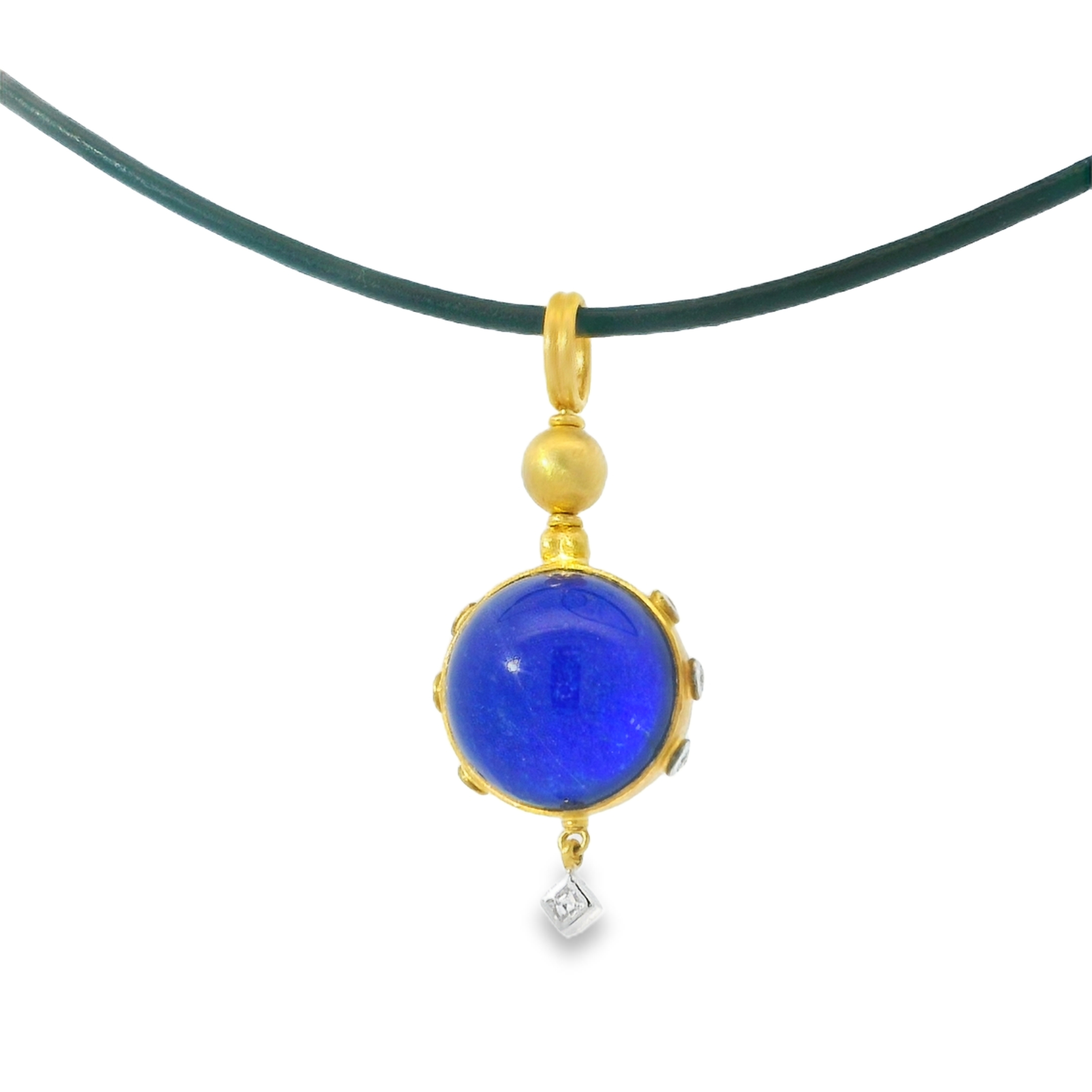 Lika Behar 24K DAY-N-NIGHT TRIPLET PENDANT, 0.12cttw Natural Diamonds and includes a 2mm Black Leather Cord Necklace w/14K Clasp