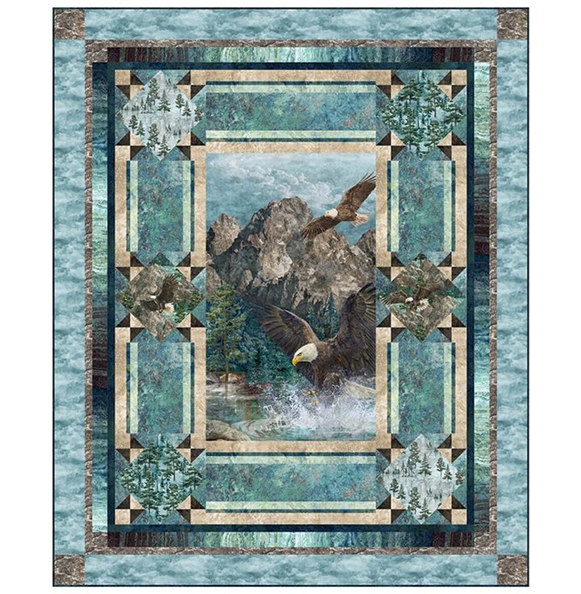 Eagle Pass Quilt Kit 68 x 82 Soaring With Eagles by the Quilted Button