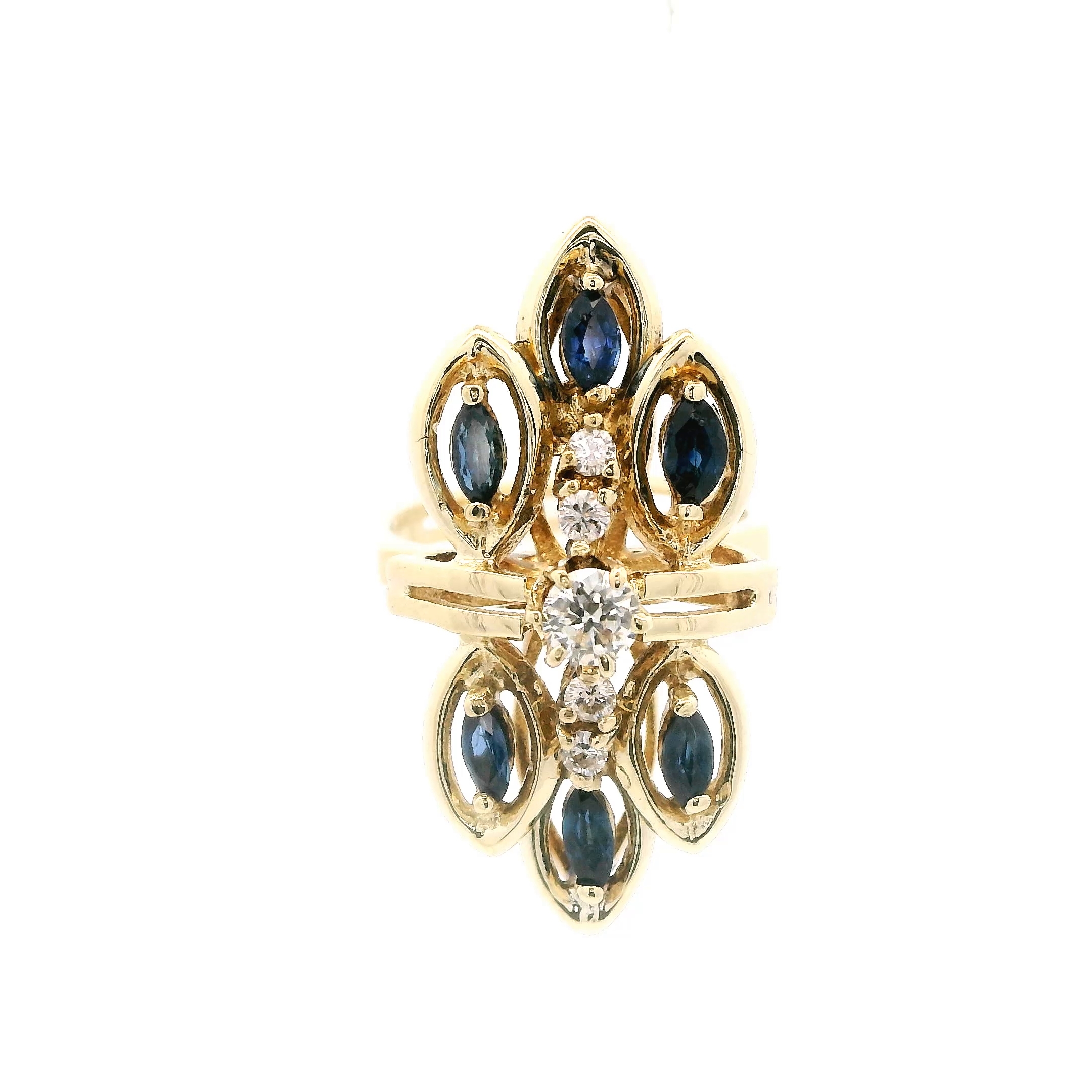14k Yellow Gold Vintage Sapphire and Diamond Cocktail Ring
