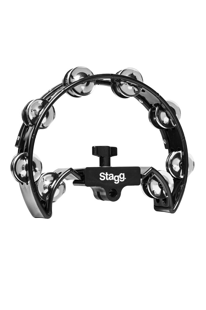 Stagg Drumset Tambourine, 1/2 Moon Shaped 16 Jingle, Black