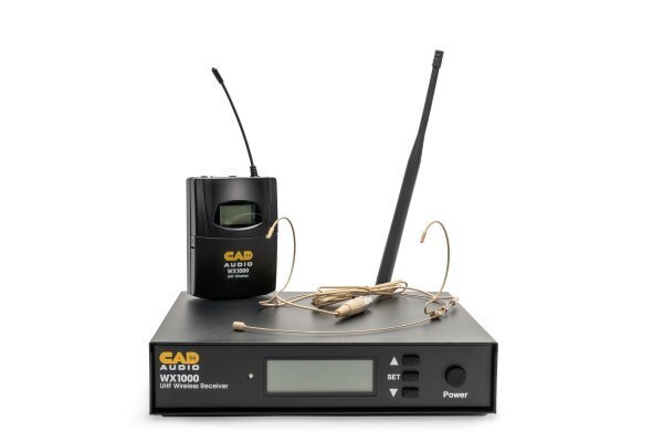 CAD Audio WX1000BP UHF Wireless Body Pack Microphone System (Includes headworn mic, lavalier mic, and guitar cable) 