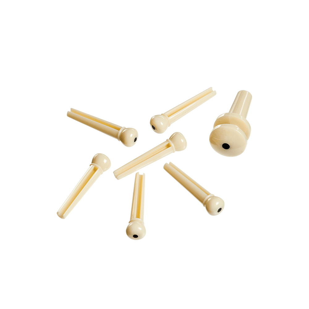 D'Addario PWPS12 Plastic Bridge Pins (set of 6) with End Pin - Ivory with Ebony Dot