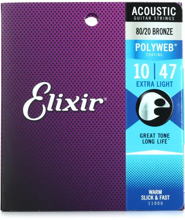 Elixir Strings 11000 Polyweb 80/20 Bronze Acoustic Guitar Strings - .010-.047 Extra Light