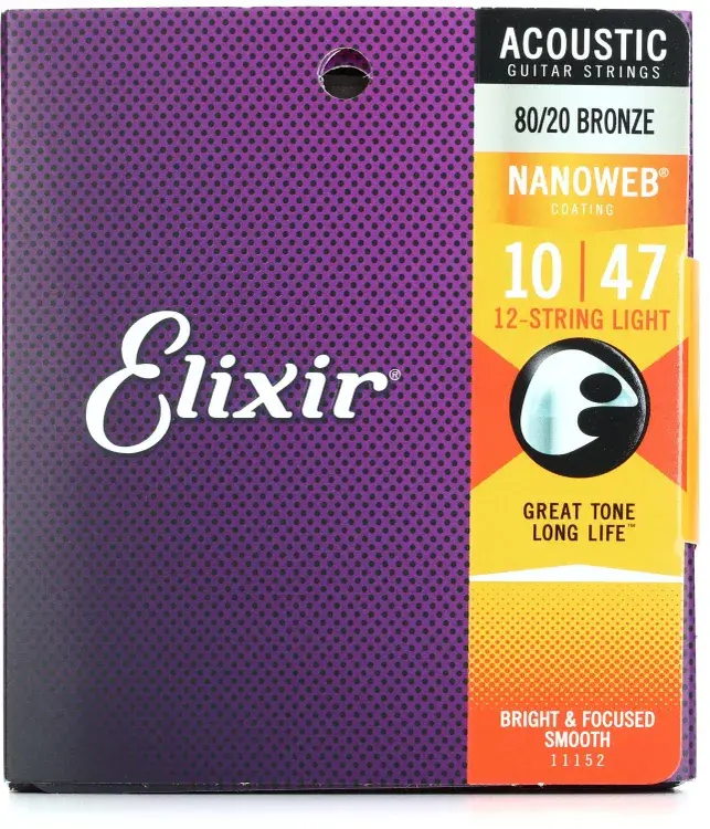 Elixir Strings 11152 Nanoweb 80/20 Acoustic Guitar Strings - .010-.047 Light 12-String