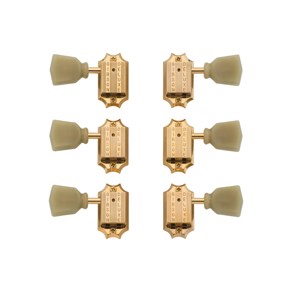 Gibson Parts - Vintage Tuning Machine Heads - Gold with Green Buttons