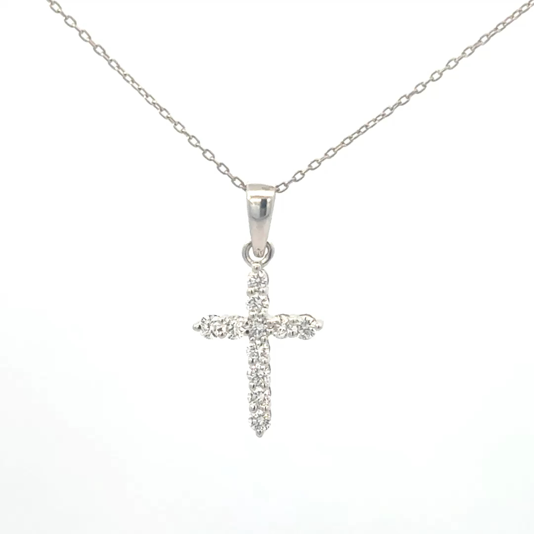 0.24cttw Diamond Cross Pendant Necklace | Tiny Diamond Cross Pendant | Cross Diamond Pendant | 14k White Gold Diamond Cross Pendant