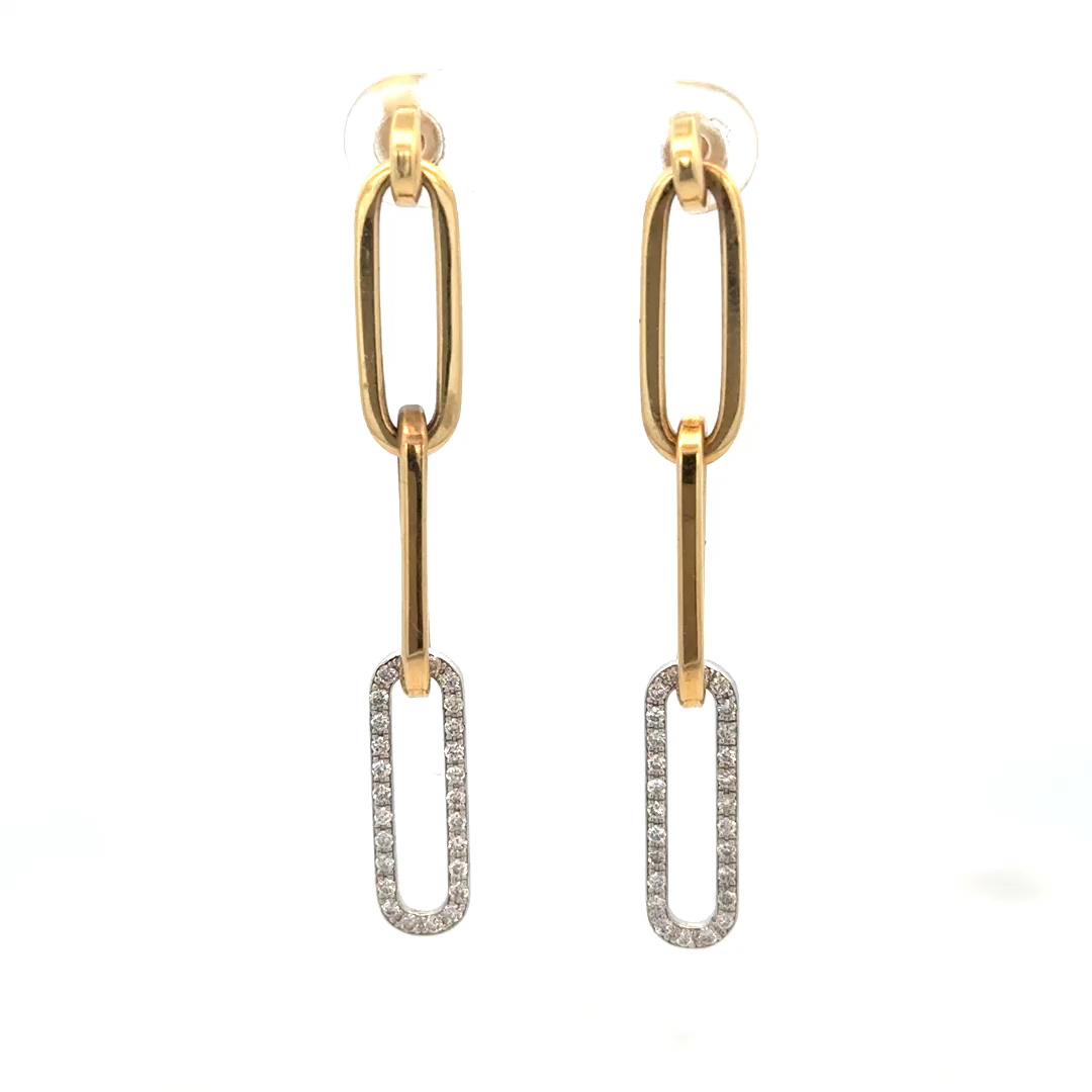 0.35cttw Diamond Paper Clip Dangle Earrings | Diamond Paperclip Earrings | 14k Yellow Gold/White Gold