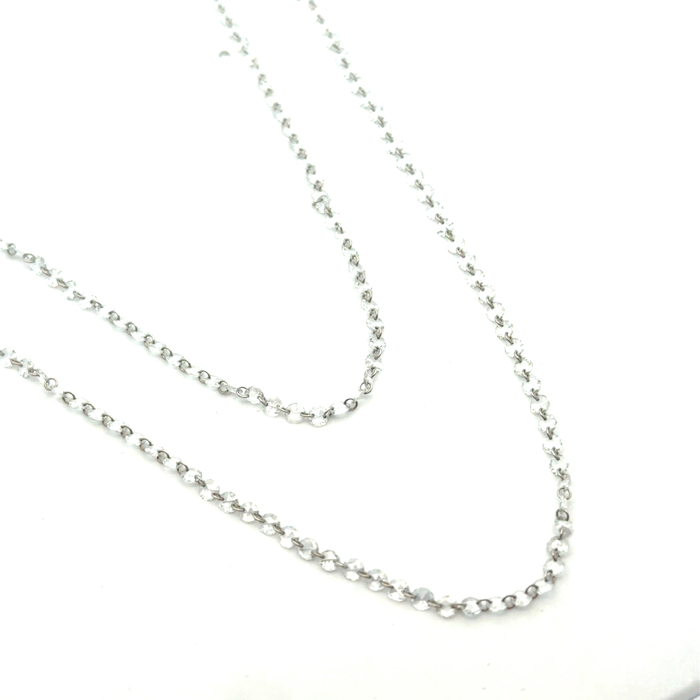 18k White Gold Natural Round Rose Cut Diamond 36in Necklace 7.96ct Total Weight | 18k White Gold Necklace 12.21ct Oval and Pear Shape Rose cut Natural Diamonds | Rose Cut Diamond Necklace