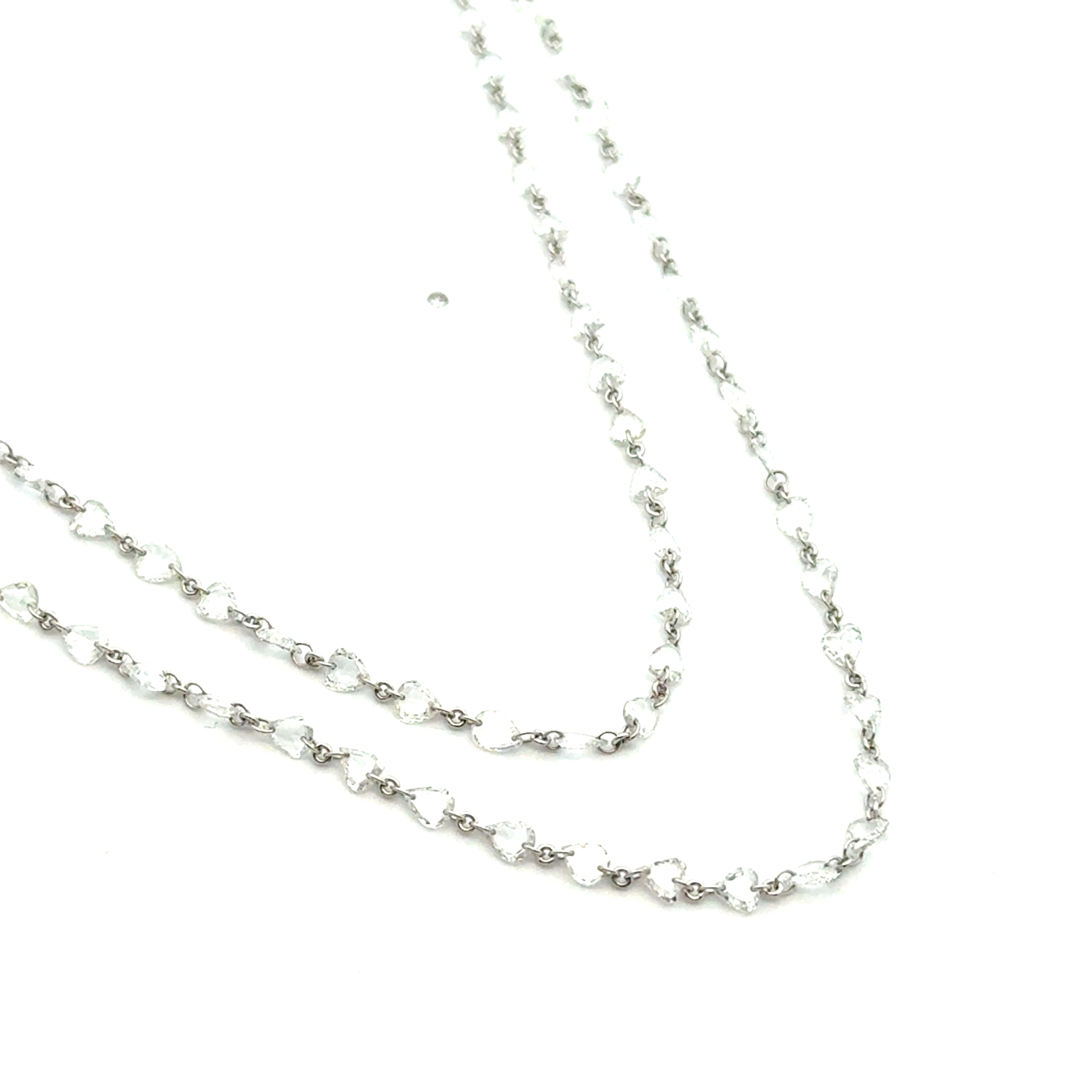 18k White Gold Necklace 12.21ct Oval and Pear Shape Rose cut Natural Diamonds | Rose Cut Diamond Necklace