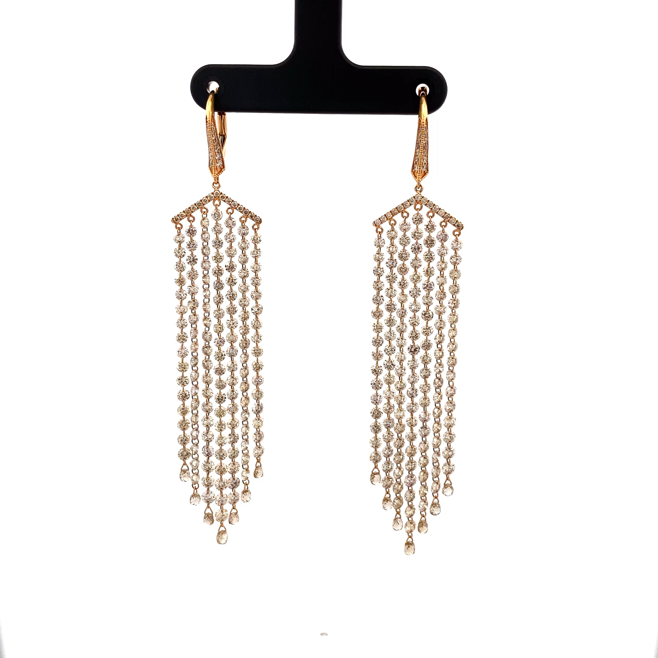 18k Yellow Gold and Diamond Chandelier Hoop Earrings | 13.57cttw Natural Round Brilliant Cut Diamonds
