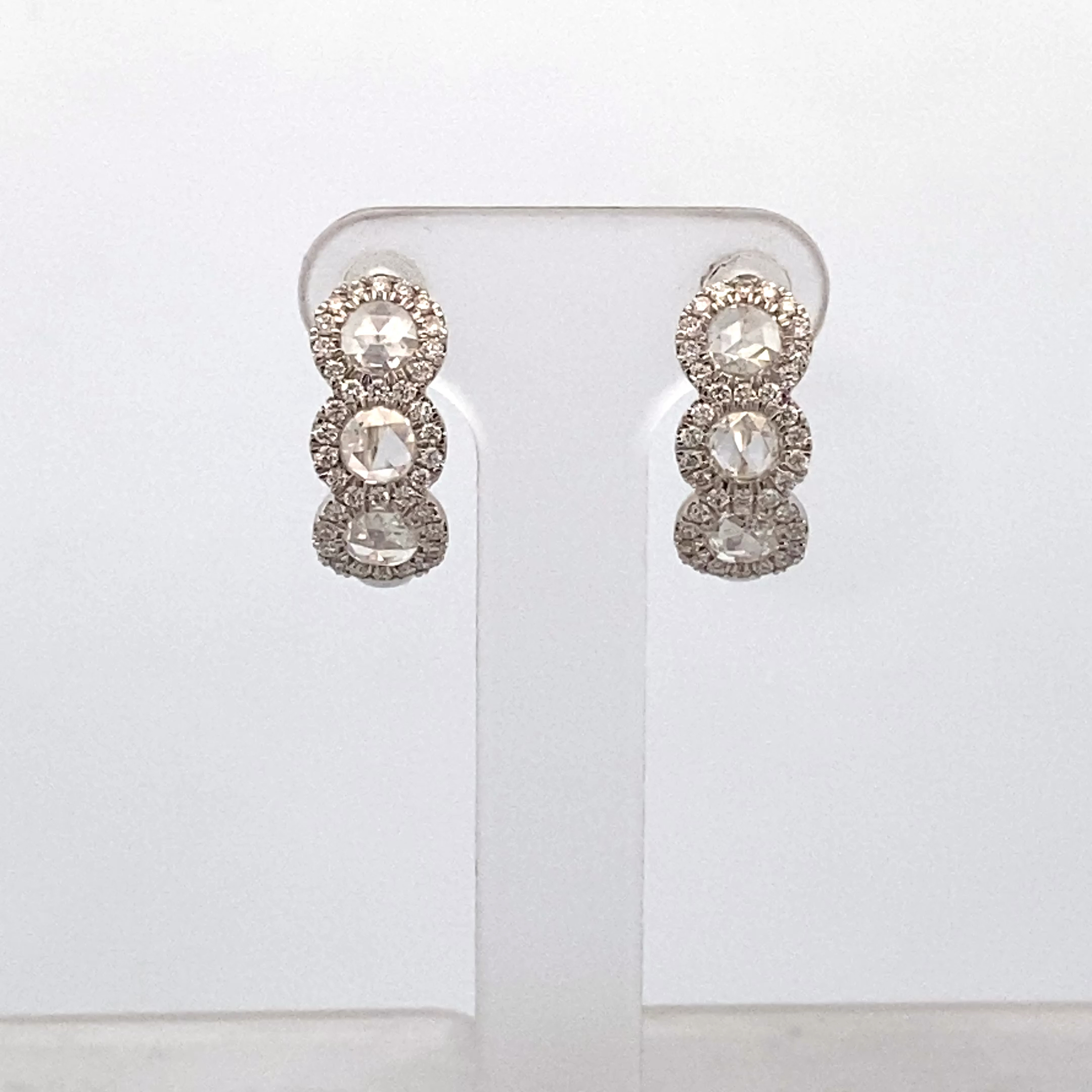 1.08cttw Natural Diamond Hoops | 18k White Gold Earrings | Natural White Gold Diamond Hoops