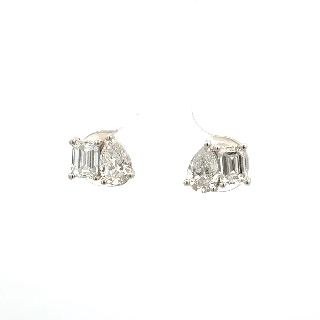 2.00cttw Lab Grown Diamond Stud Earrings | Lab Grown Diamonds Earrings | Pear & Princess Diamonds