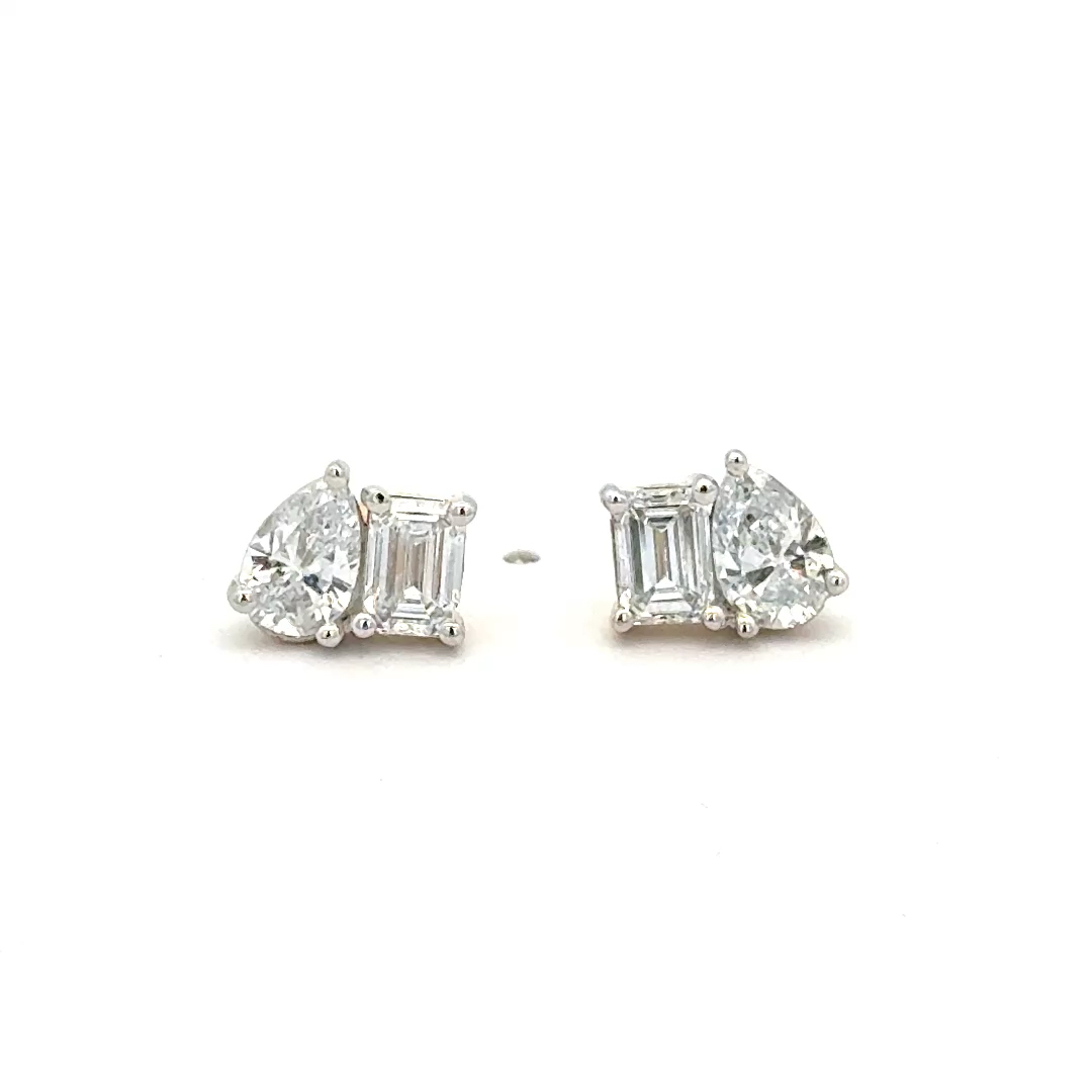 2.00cttw Lab Grown Diamond Stud Earrings | Lab Grown Diamonds Earrings | Pear & Princess Diamonds