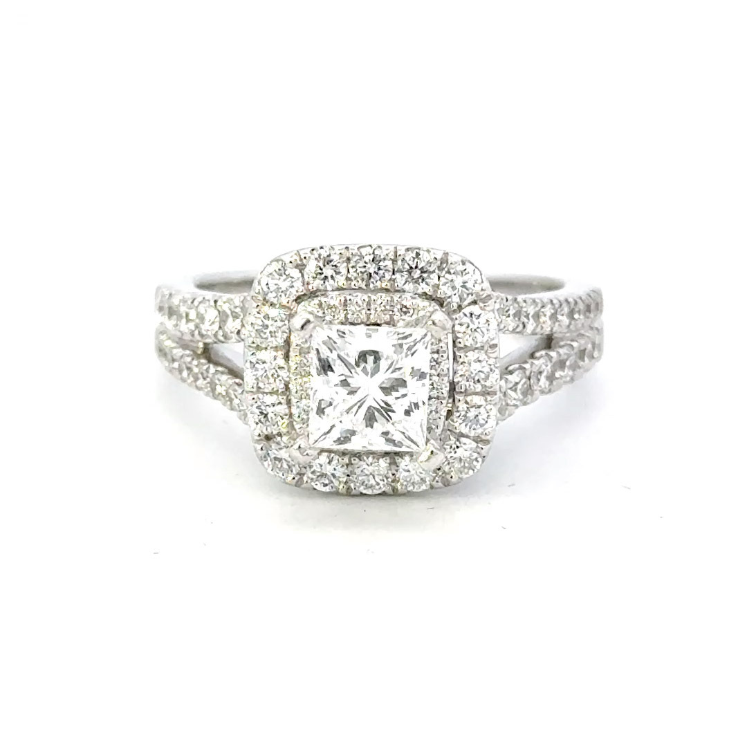 2.05cttw Halo Ring With Princess Cut Diamond | Double Halo Diamond Ring | GIA Certified Diamond Ring