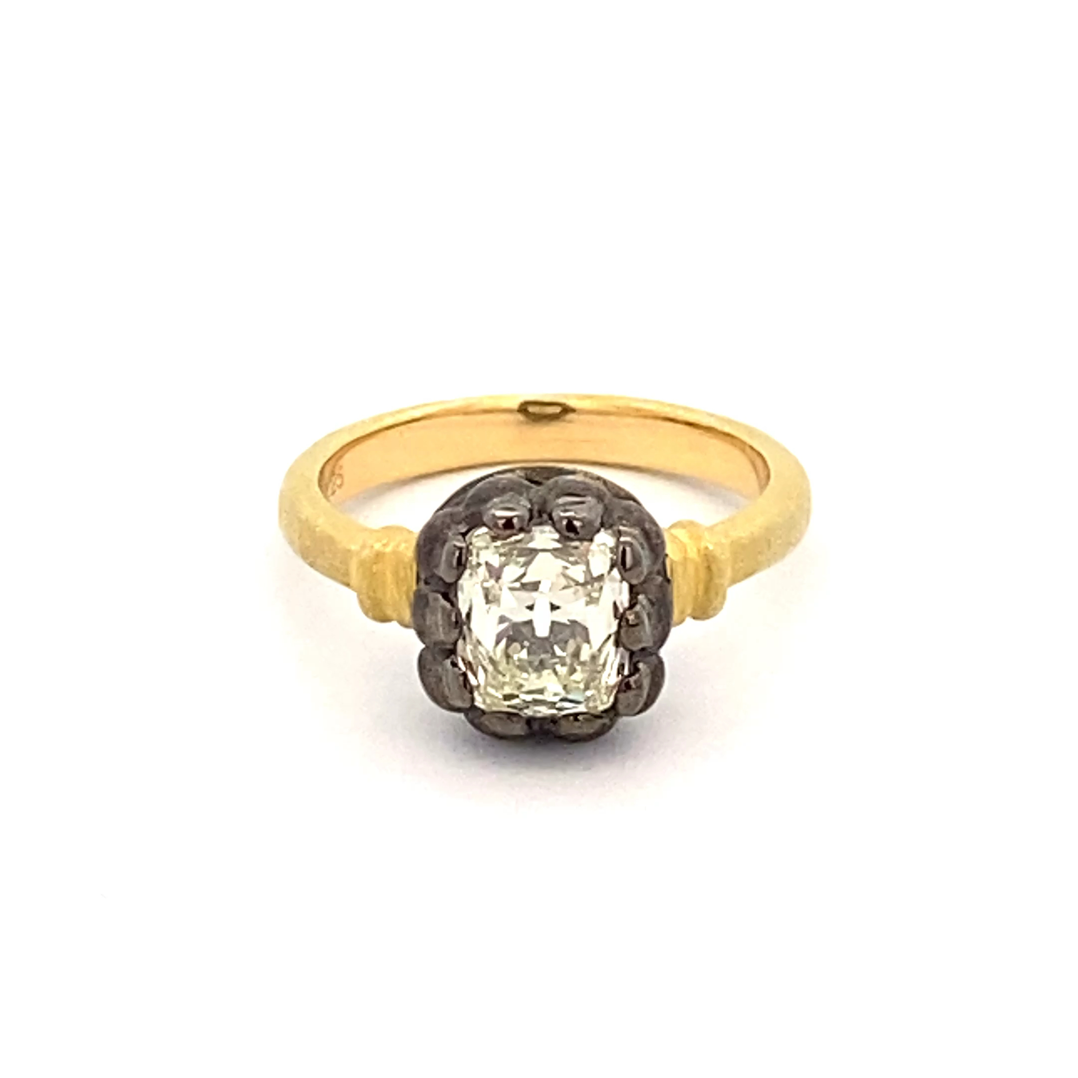 2.25cttw Gold & Yellow Diamond Ring | 18k Yellow Gold & Diamond Ring | Cushion Cut Yellow Diamond Ring