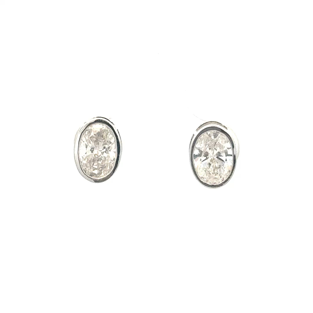 2.29cttw Oval Diamond Stud Earrings | Oval Stud Diamond Earrings | Bezel Set Diamond Stud Earrings