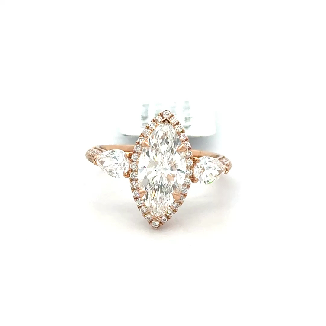 3.10cttw Marquise Diamond Ring | Marquise Cut Engagement Ring | Marquise Wedding Ring | Rose Gold Marquise Engagement Ring