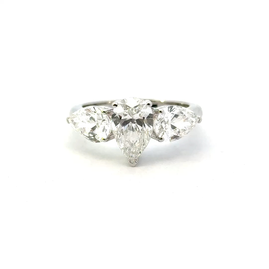 3.60cttw Pear Shaped 3 Stone Diamond Ring | Lab Pear Diamond Ring | Pear Diamond Engagement Ring