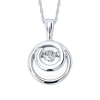 0.07ct Floating Diamond Set in a Spiral Wave Pendant in Sterling Silver on an 18 Sterling Silver Rope Chain