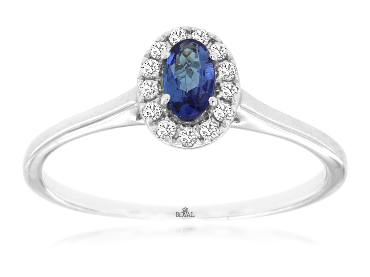 0.22ct Oval Cut Tanzanite Ring with 0.10cttw Diamond Accents Prong Set in 14K White Gold