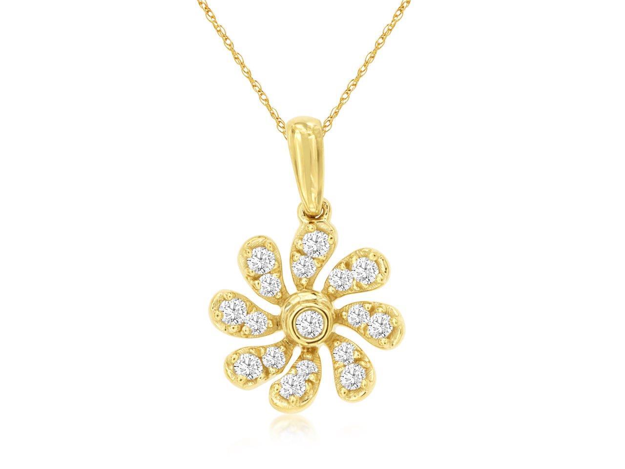 0.28cttw Diamond Flower Pendant Pavé Set in 14K Yellow Gold on an 18 14K Yellow Gold Chain