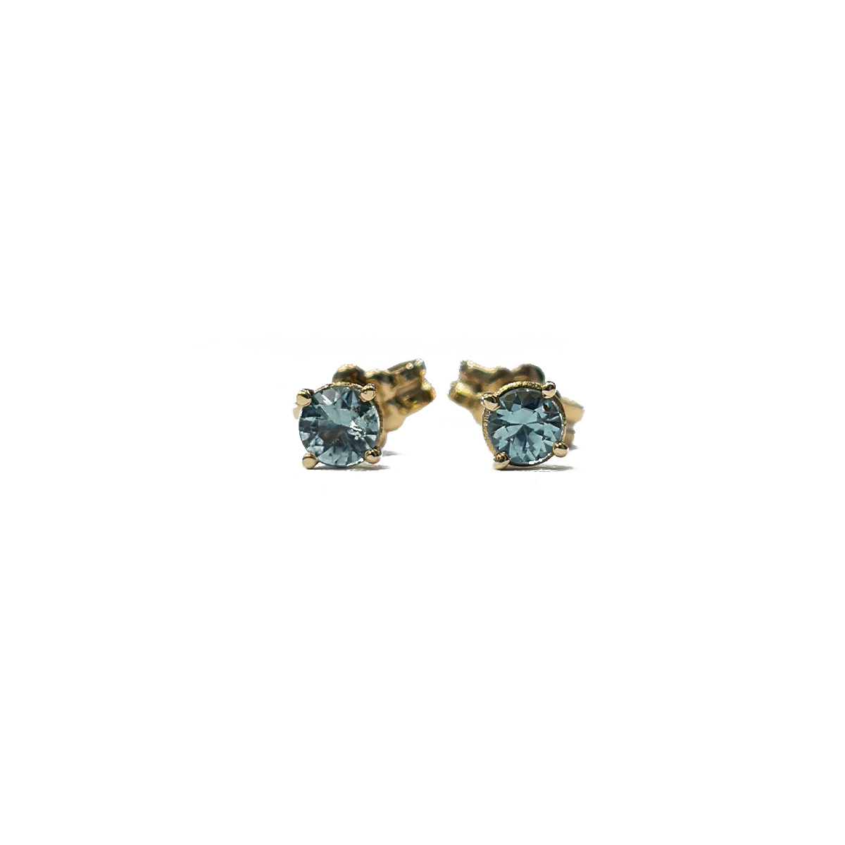 0.34cttw Round Cut Maine Indicolite Tourmaline Studs Prong Set in 14K Yellow Gold with Butterfly Backs
