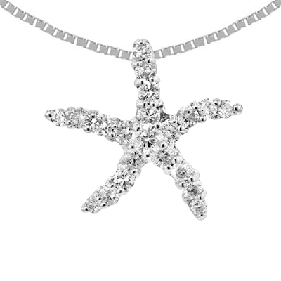 0.35cttw Pavé Diamond Starfish Pendant in 14K White Gold on an 18 14K White Gold Box Chain