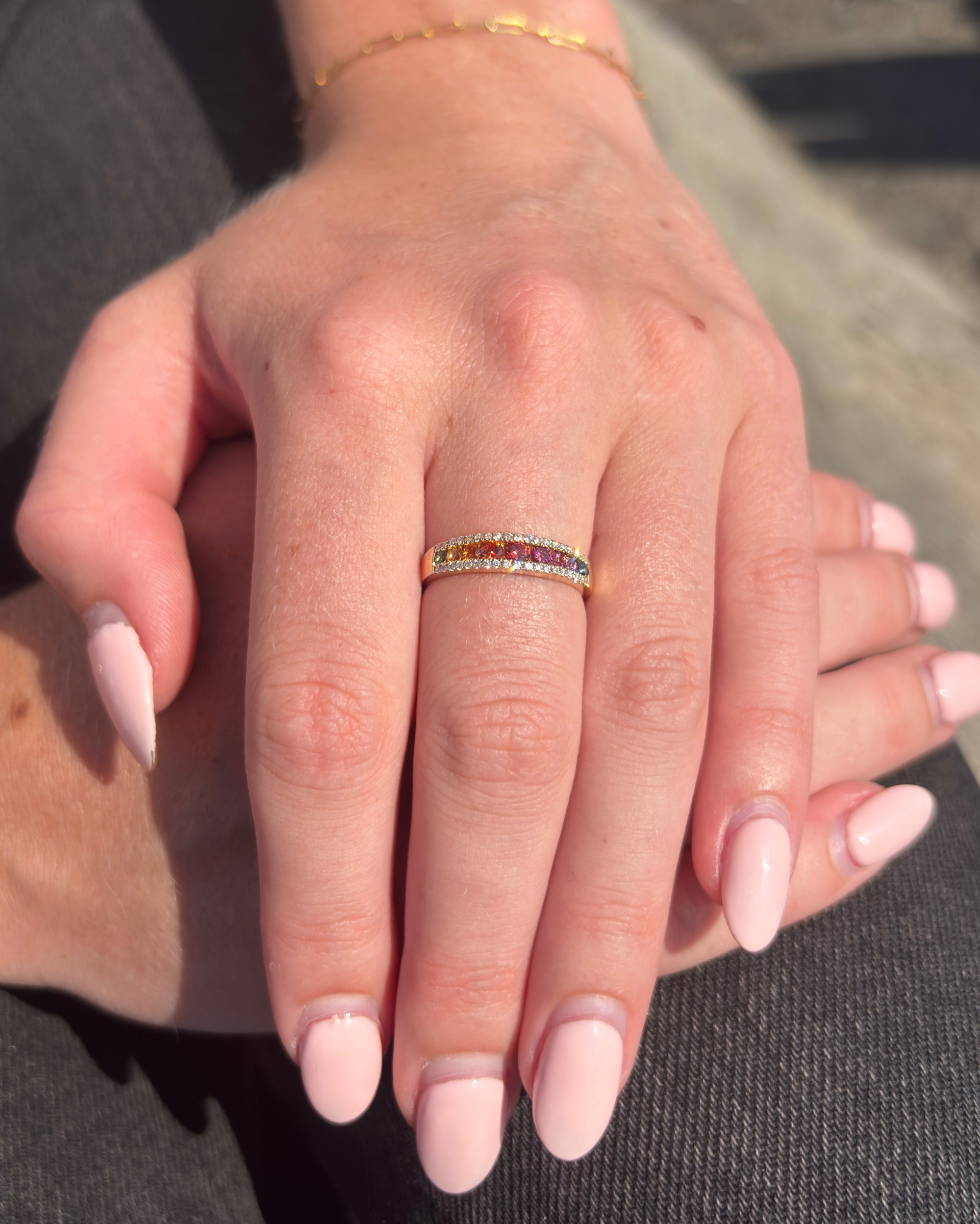 0.49cttw Multicolor Sapphire Band Channel Set with 0.14cttw Diamond Accents in 14K Yellow Gold