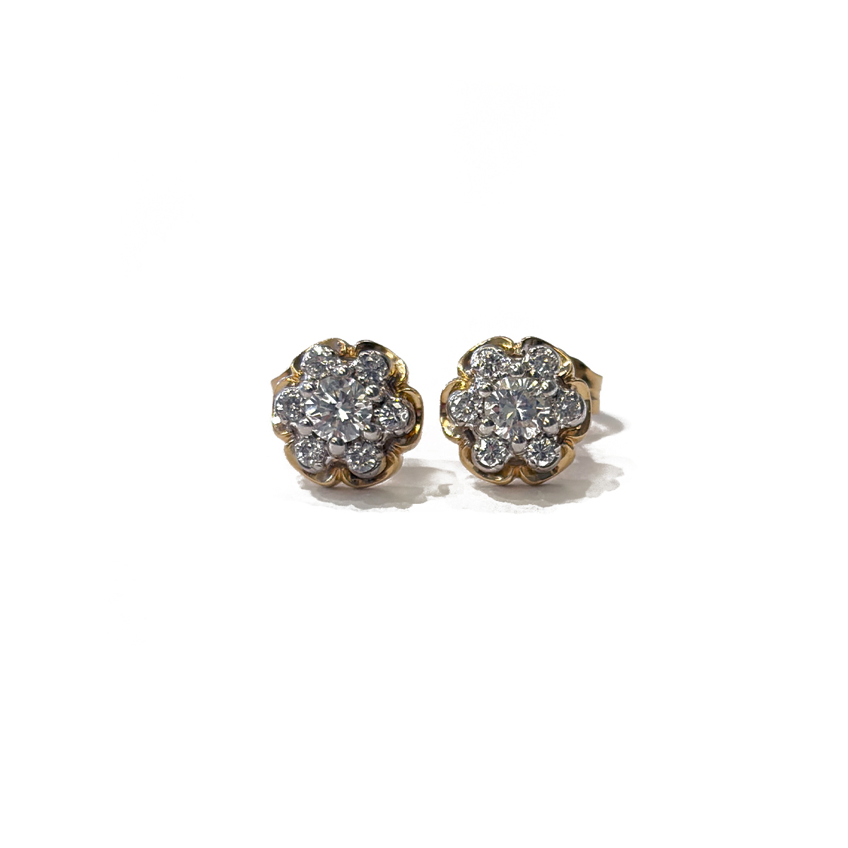 0.50cttw Diamond Cluster Estate Stud Earrings Prong Set in 14K White and Yellow Gold