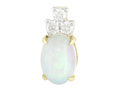 0.55ct Oval Cabochon Opal Pendant with 0.08cttw Diamond Accents Prong Set in 14K Yellow Gold on an 18 Chain