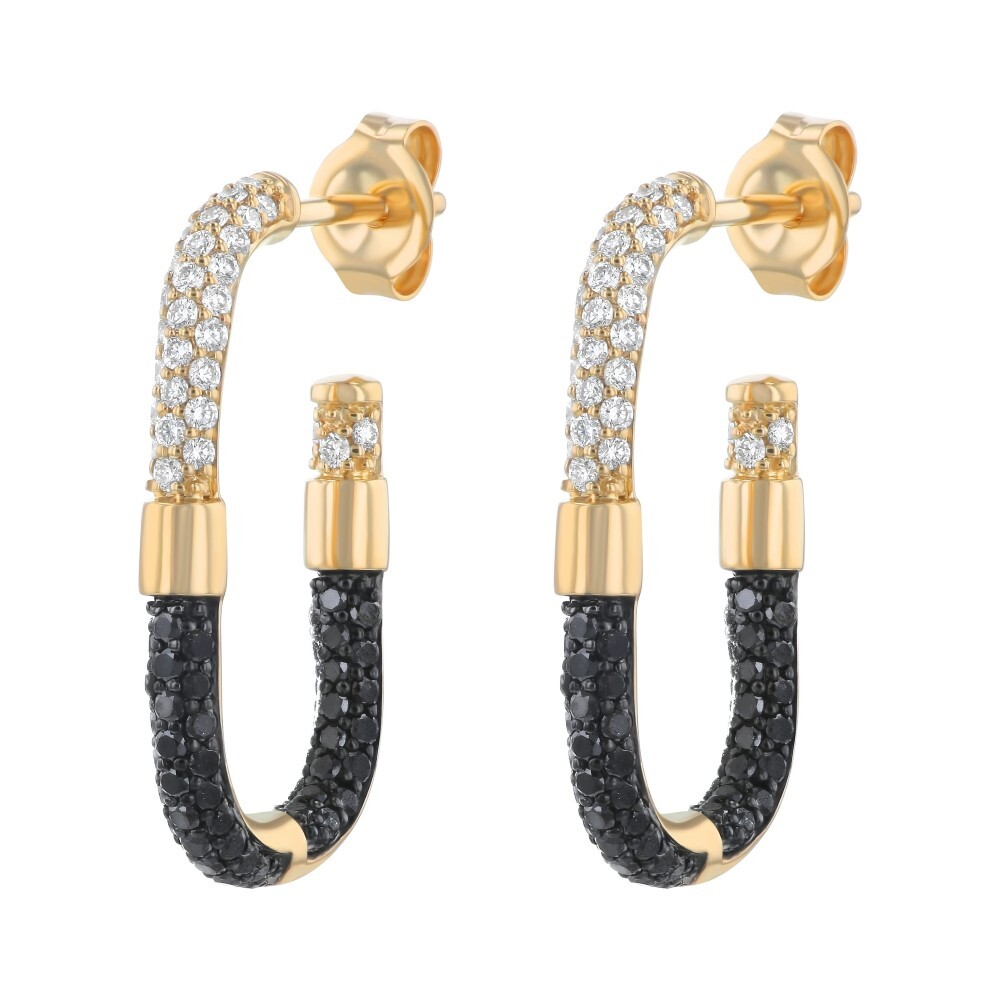 0.84cttw Black and White Diamond Hoop Earrings Pavé Set in 14K Yellow Gold