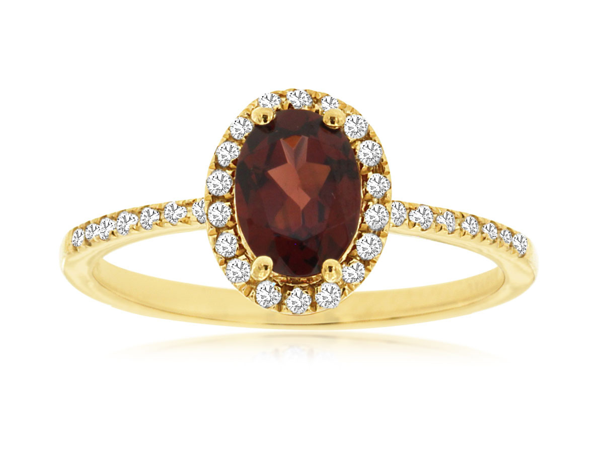 0.90ct Oval Shape Garnet Ring Set with 0.17cttw of Diamonds in 14K Yellow Gold 