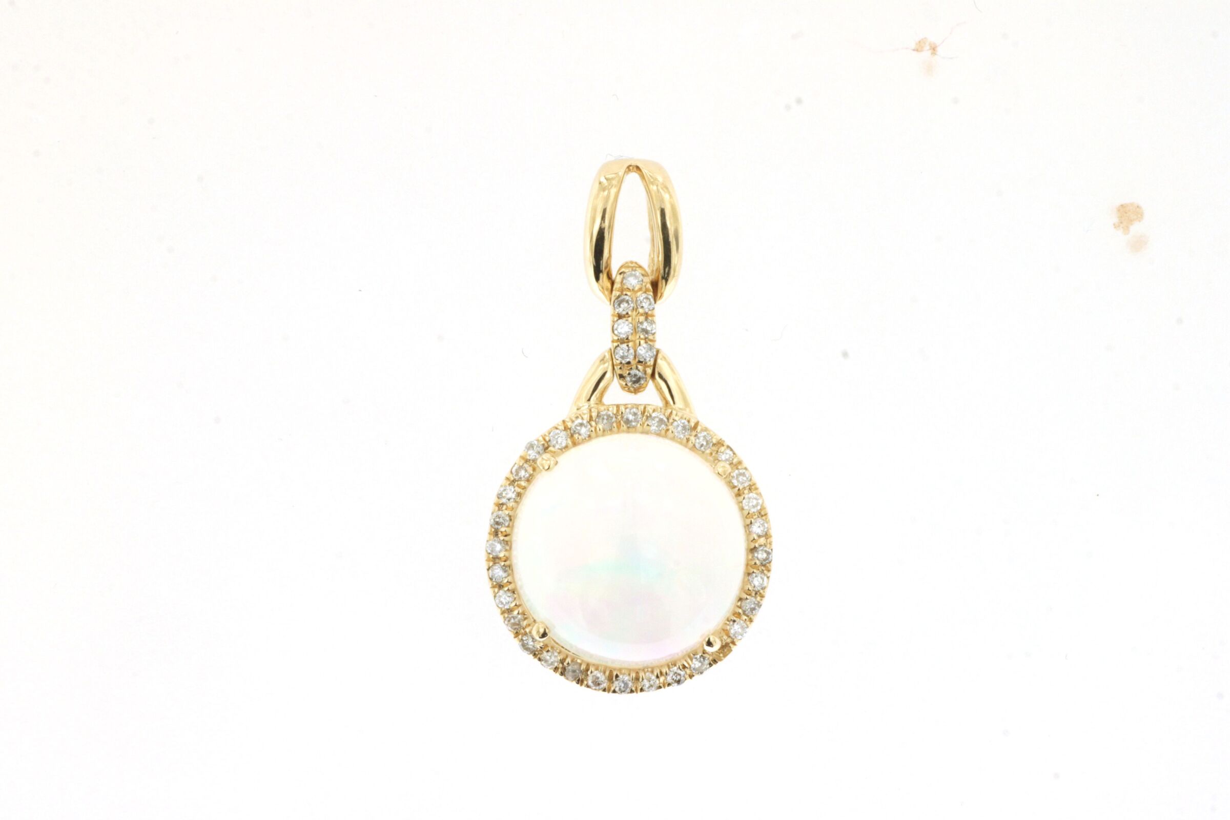 1.00ct Round Cut Opal Necklace with 0.12cttw Diamond Accents Prong Set in 14K Yellow Gold