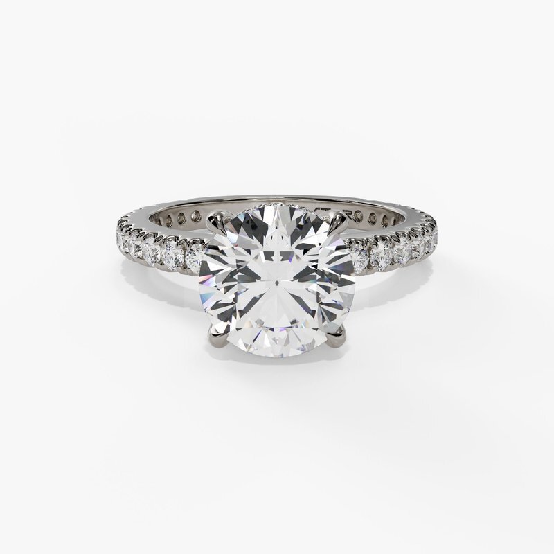 1.01ct Round Lab Grown Diamond (D/VS2) with 0.44cttw Natural Diamond Shank and Hidden Halo Accents in 14K White Gold