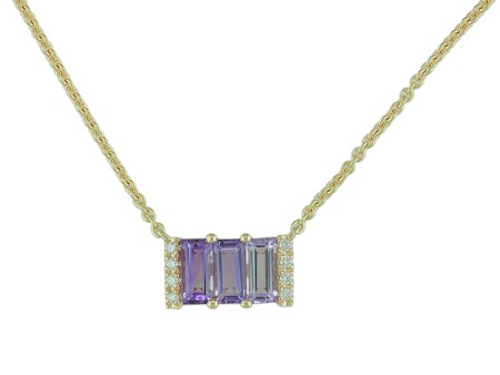 1.01cttw Emerald Cut Amethyst Necklace with 0.08cttw Diamond Accents in 14K White Gold on an 18 Adjustable Chain