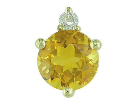 1.18ct Round Cut Citrine Pendant with a 0.06ct Diamond Accent Prong Set in 14K Yellow Gold on an 18 Box Chain