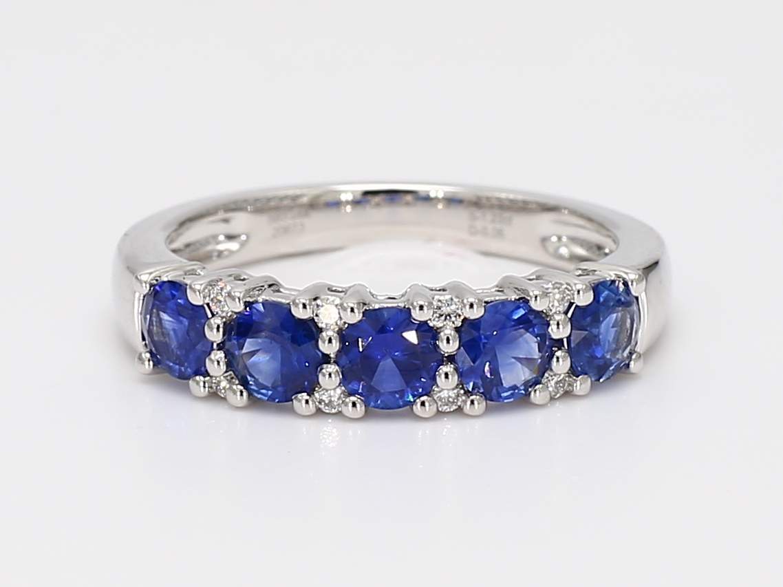 1.22cttw Round Cut Sapphire Band with 0.06cttw Diamond Accents Prong Set in 14K White Gold