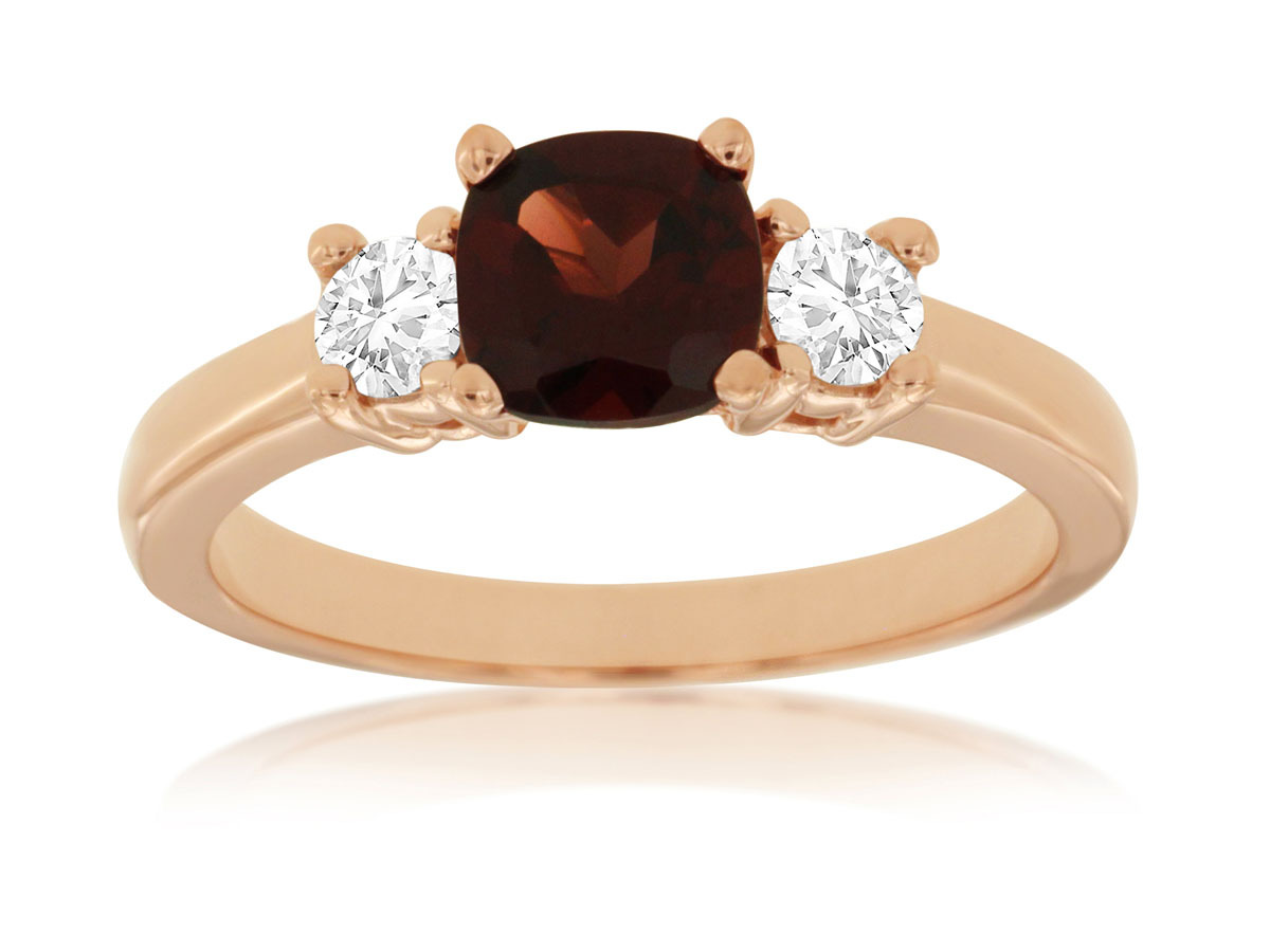 1.25ct Cushion Cut Garnet Ring Accented by 0.30cttw Diamonds Prong Set in 14K Yellow Gold
