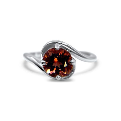 1.45ct round pink Maine tourmaline ring prong set in twist 14k white gold setting