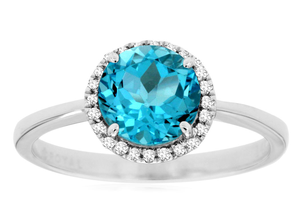 1.55ct Round Blue Topaz Ring with 0.10cttw Diamond Accents Prong Set in 14K White Gold
