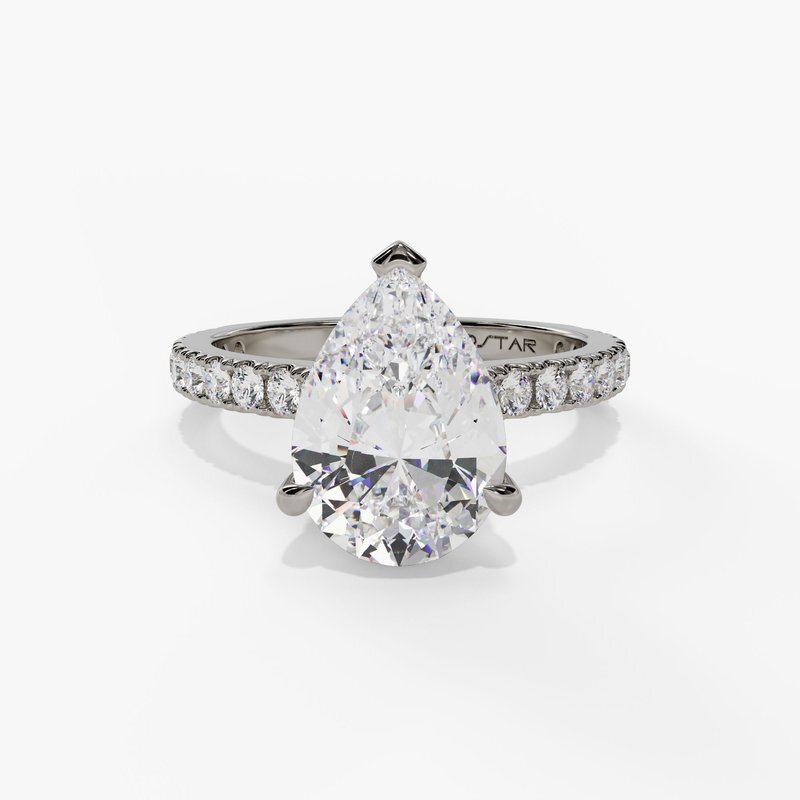 1.57ct Pear Cut Lab Grown Diamond (E, VS2) with 0.45cttw Diamond Hidden Halo and Shank Accents Prong Set in 14K White Gold