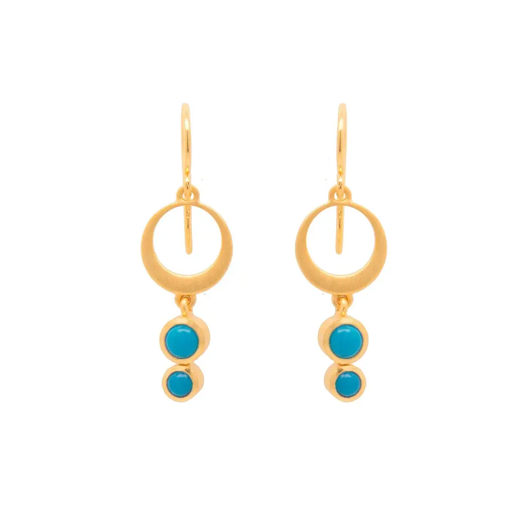 24K Gold Vermeil over SS Bezel Set Turquoise Drop Earrings with French Wire Backs